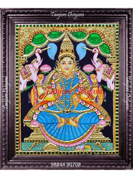 Blue and golden Gajalakshmi Tanjore Painting